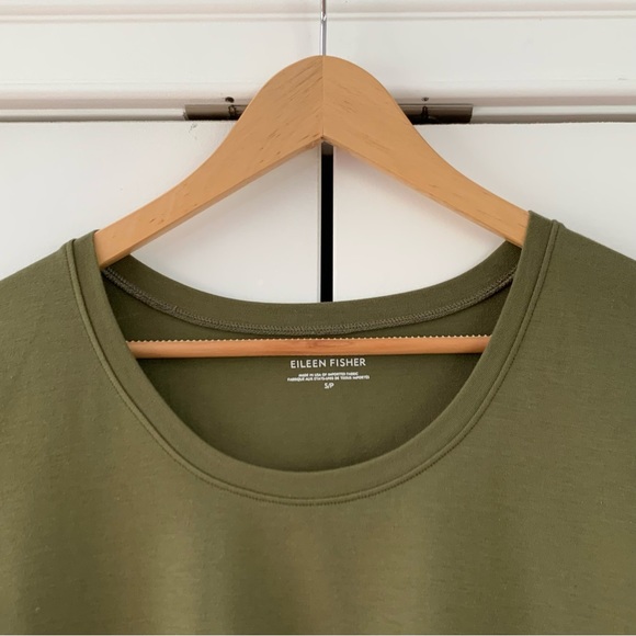 Eileen Fisher Dress Tunic Shift Green Short Sleeved Jersey Organic Cotton Small - Picture 5 of 8